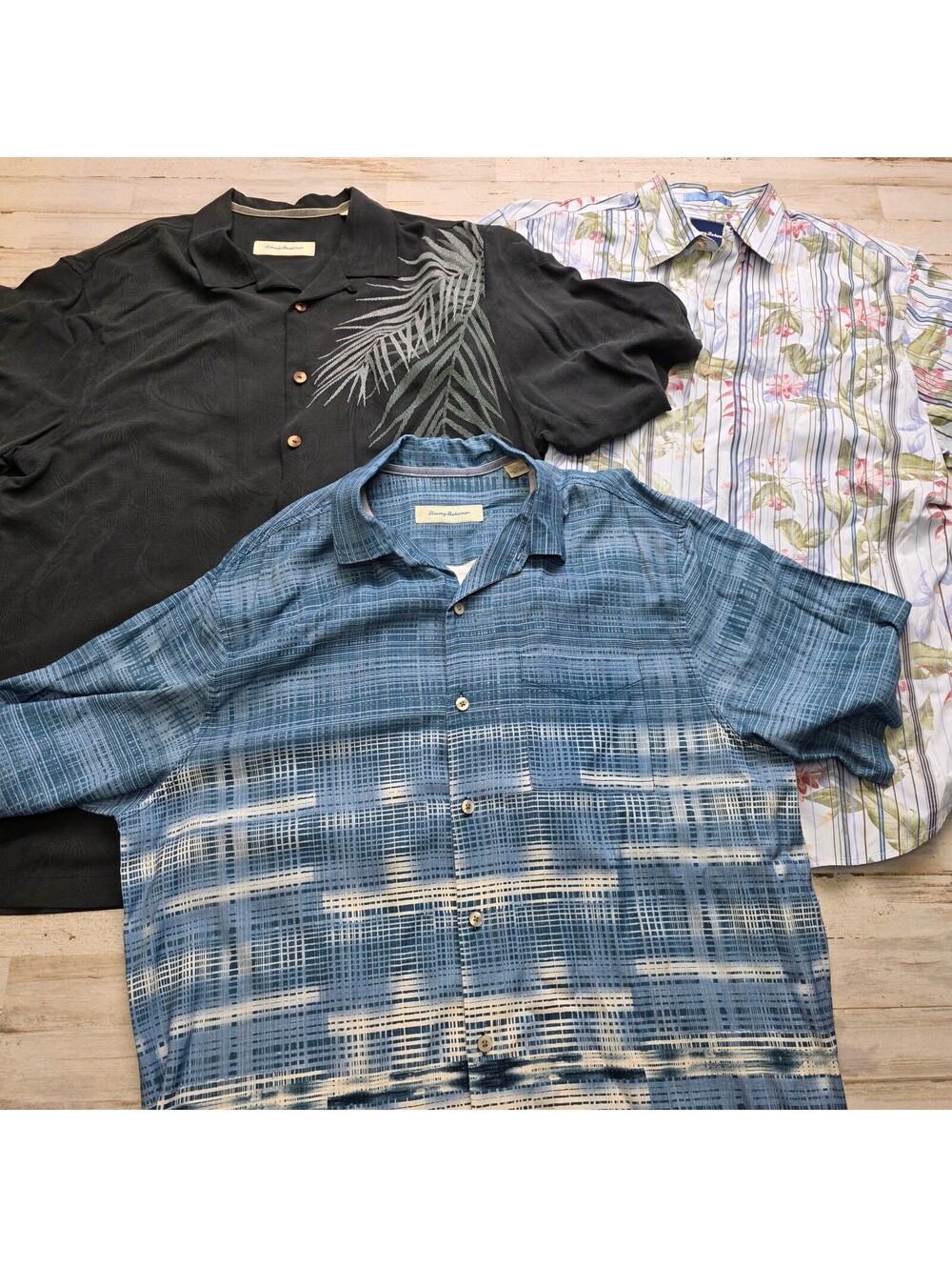 Lot of 3 Tommy Bahama Mens LT Large Tall Shirts Silk Cotton Floral Tropical Camp